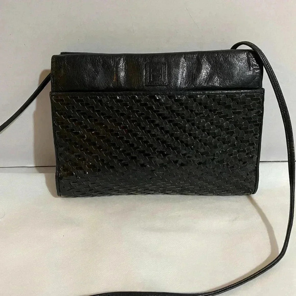 Fendi black woven weave leather crossbody handbag